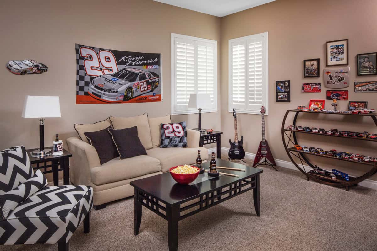 Hartford man cave with shutters